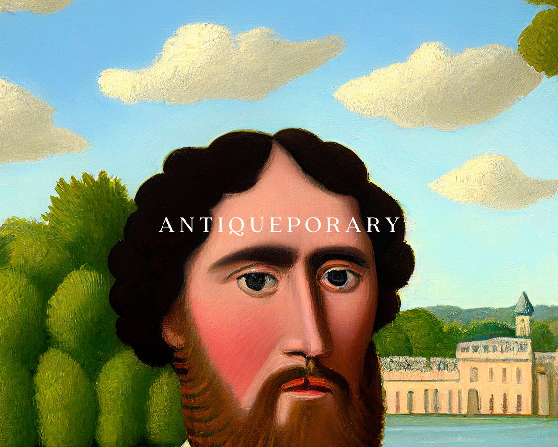 Naive Folk Art Portrait of Bearded Man by River Chateau Poster - Image 3