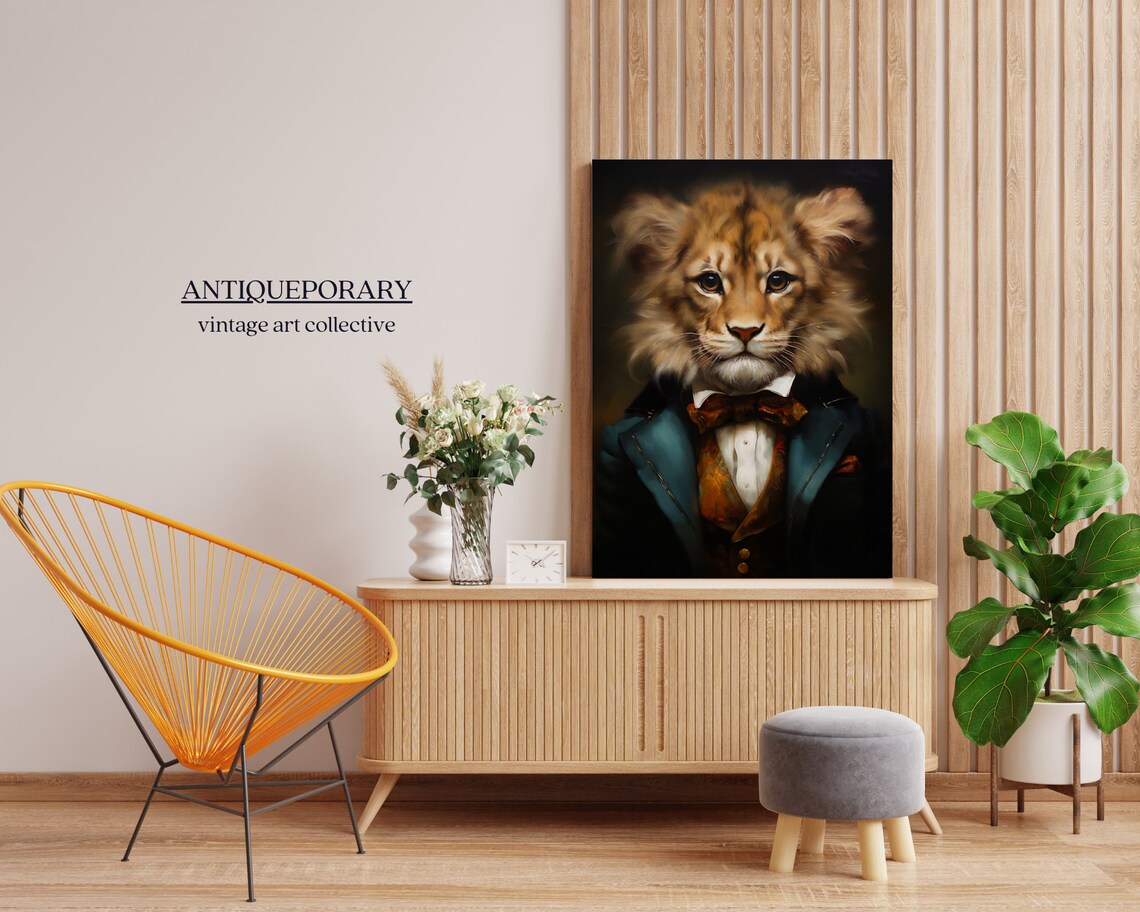 Lion Cub in Teal Victorian Suit Vintage Aristocratic Animal Portrait Poster - Image 7