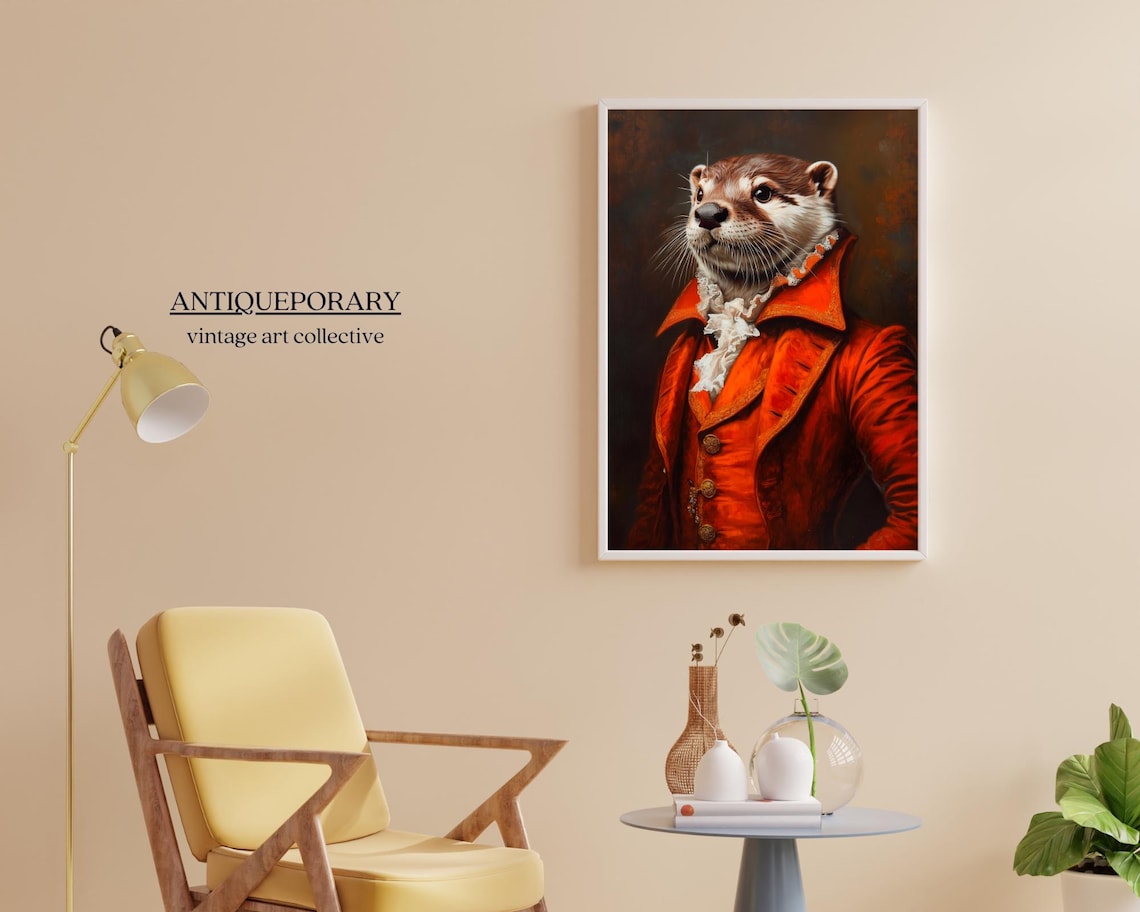 Royal Otter Gentleman Portrait Red Coat Lace Cravat Vintage Poster - Image 5