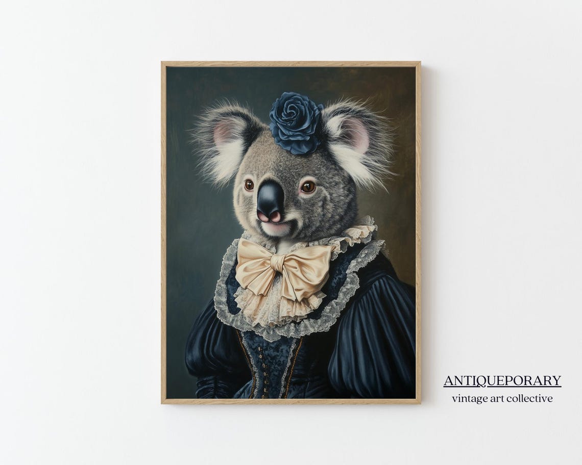 Royal Lady Koala in Navy Victorian Dress Animal Portrait Poster - Image 7