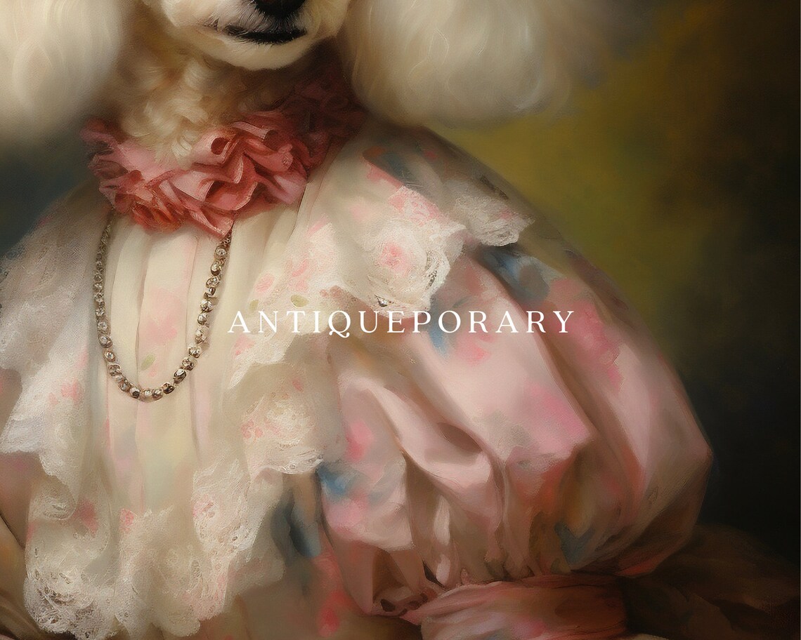 Poodle Lady in Pink Floral Dress and Rose Hat Portrait Poster - Image 2