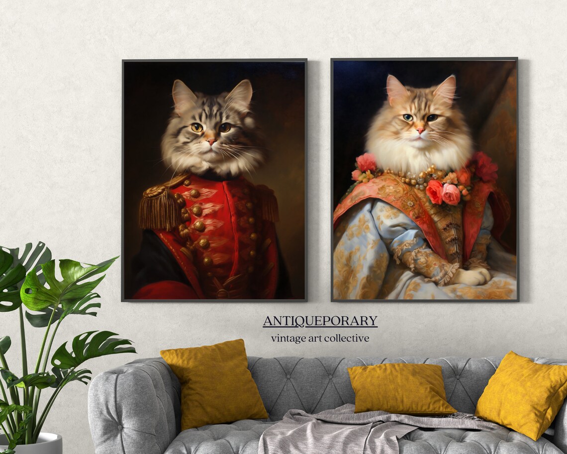 Royal Lady Cat Portrait Roses Pearls Victorian Gown Painting Poster - Image 4