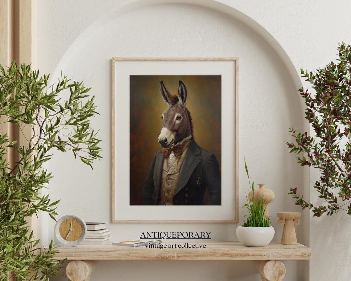 Donkey Gray Suit Gold Bow Tie Gentleman Victorian Portrait Poster - Image 2