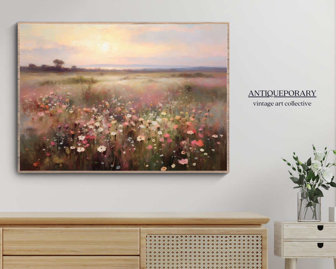 Wildflower Field Landscape Oil Painting Vintage Sunset Landscape Art Print Country Field Wall Art Nature Art - Image 5
