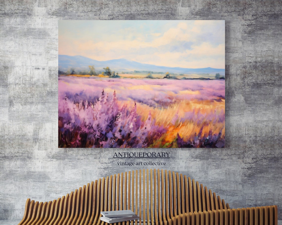 Blooming Lavender Field Sunset Impressionist Landscape Painting Poster - Image 5