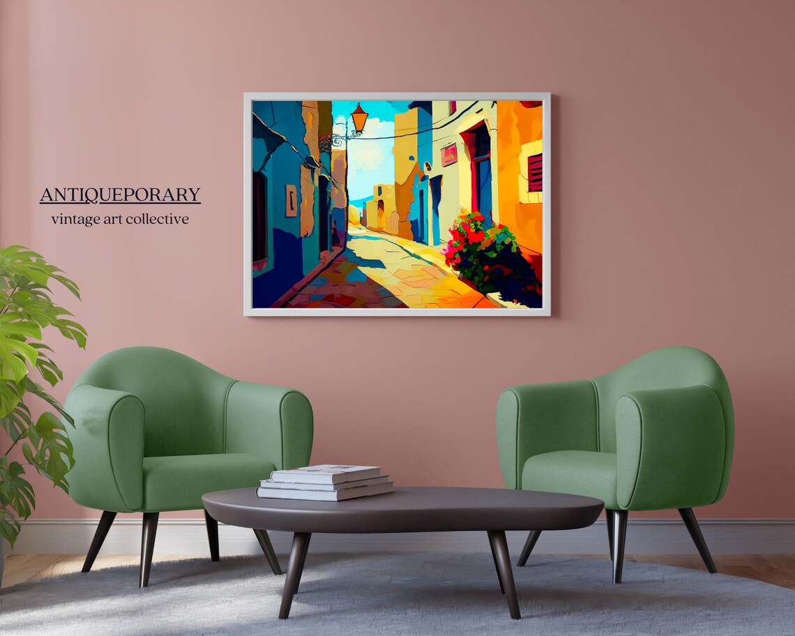 Vivid Abstract City Alley Painting Bold Blue Orange Street Poster - Image 6