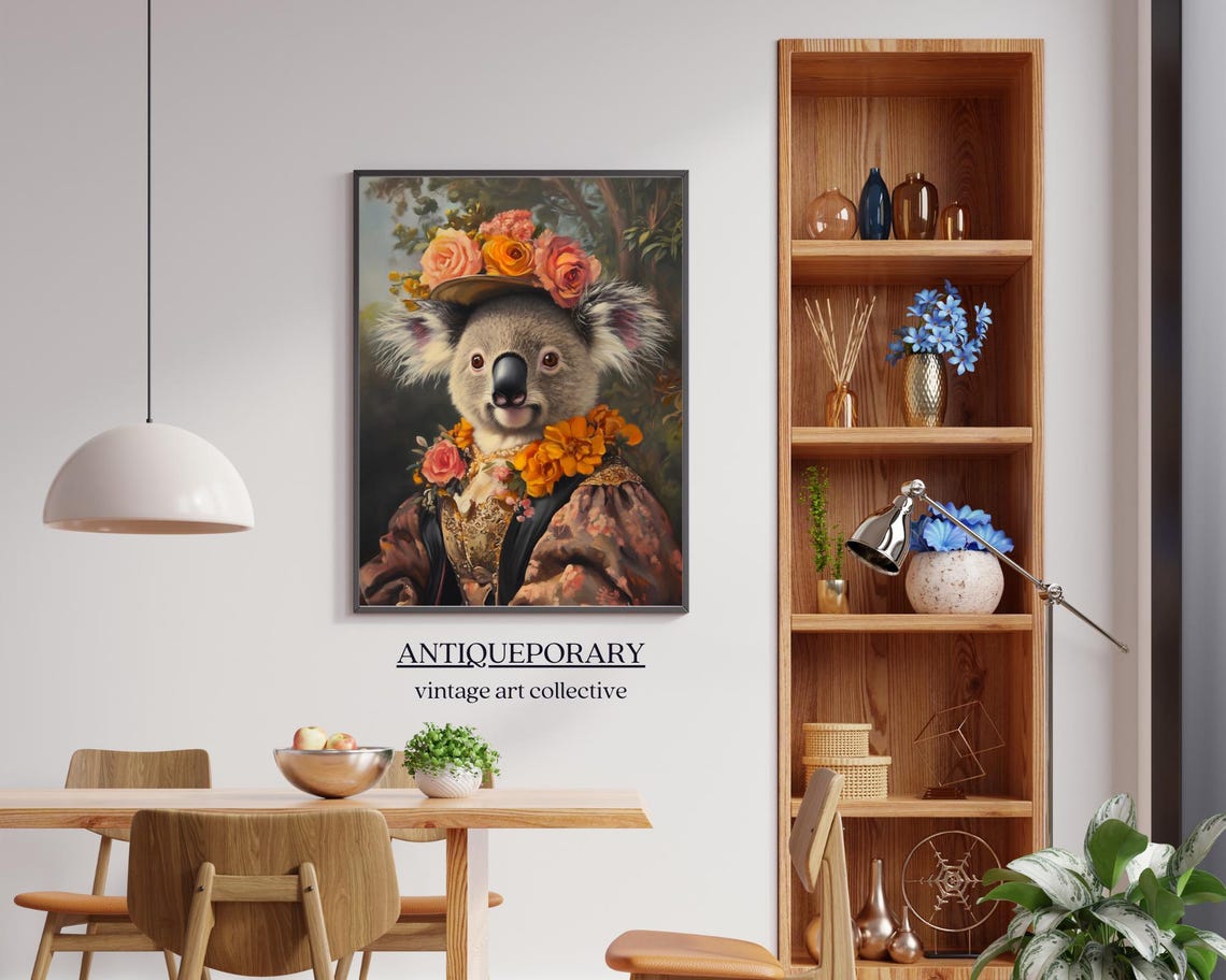 Royal Lady Koala Victorian Floral Crown Portrait Vintage Art Poster - Image 6