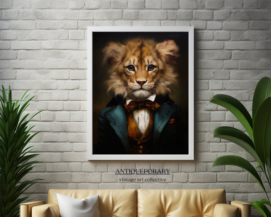 Lion Cub in Teal Victorian Suit Vintage Aristocratic Animal Portrait Poster - Image 4
