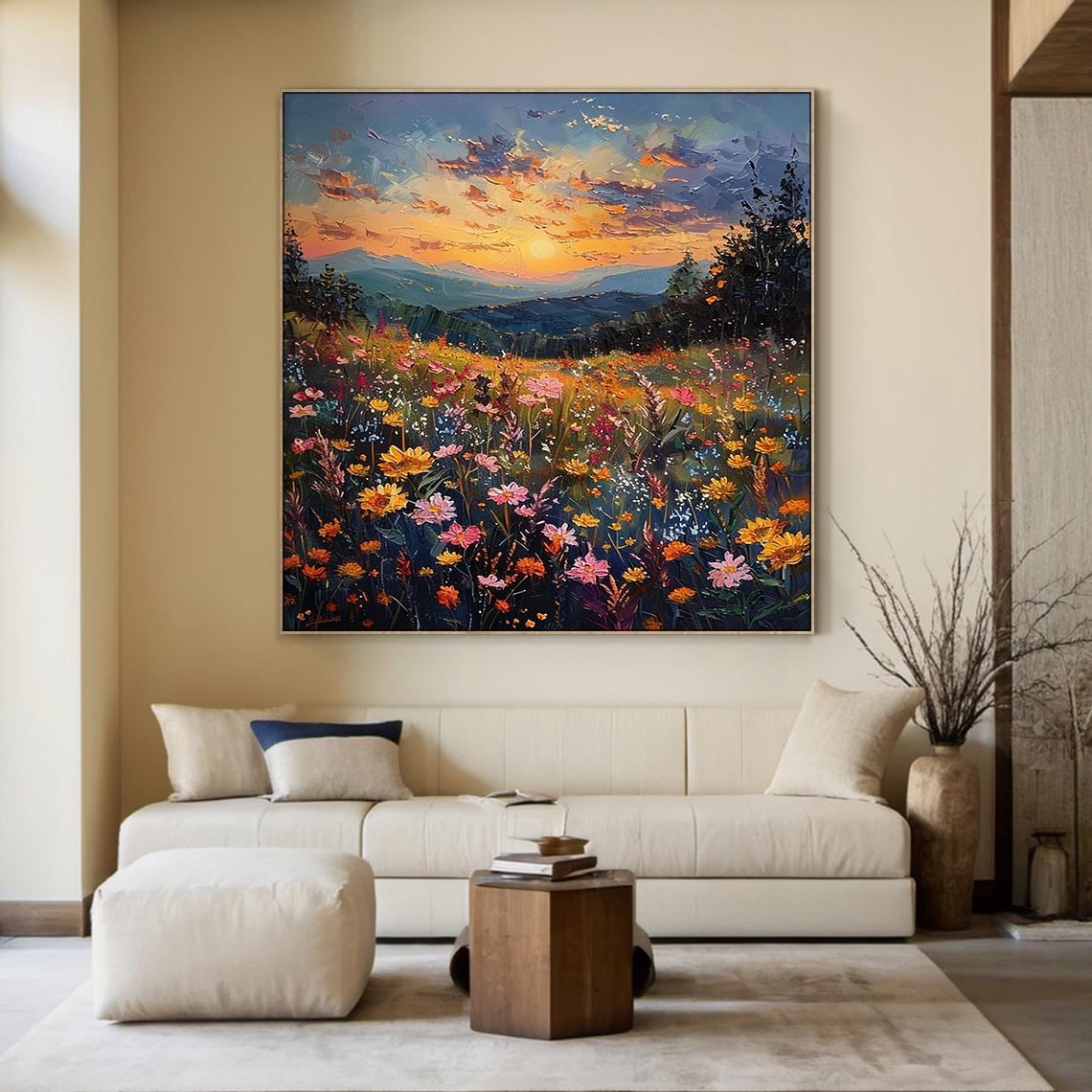 Sunset Wildflower Meadow Mountain Painting Colorful Floral Art Poster - Image 4