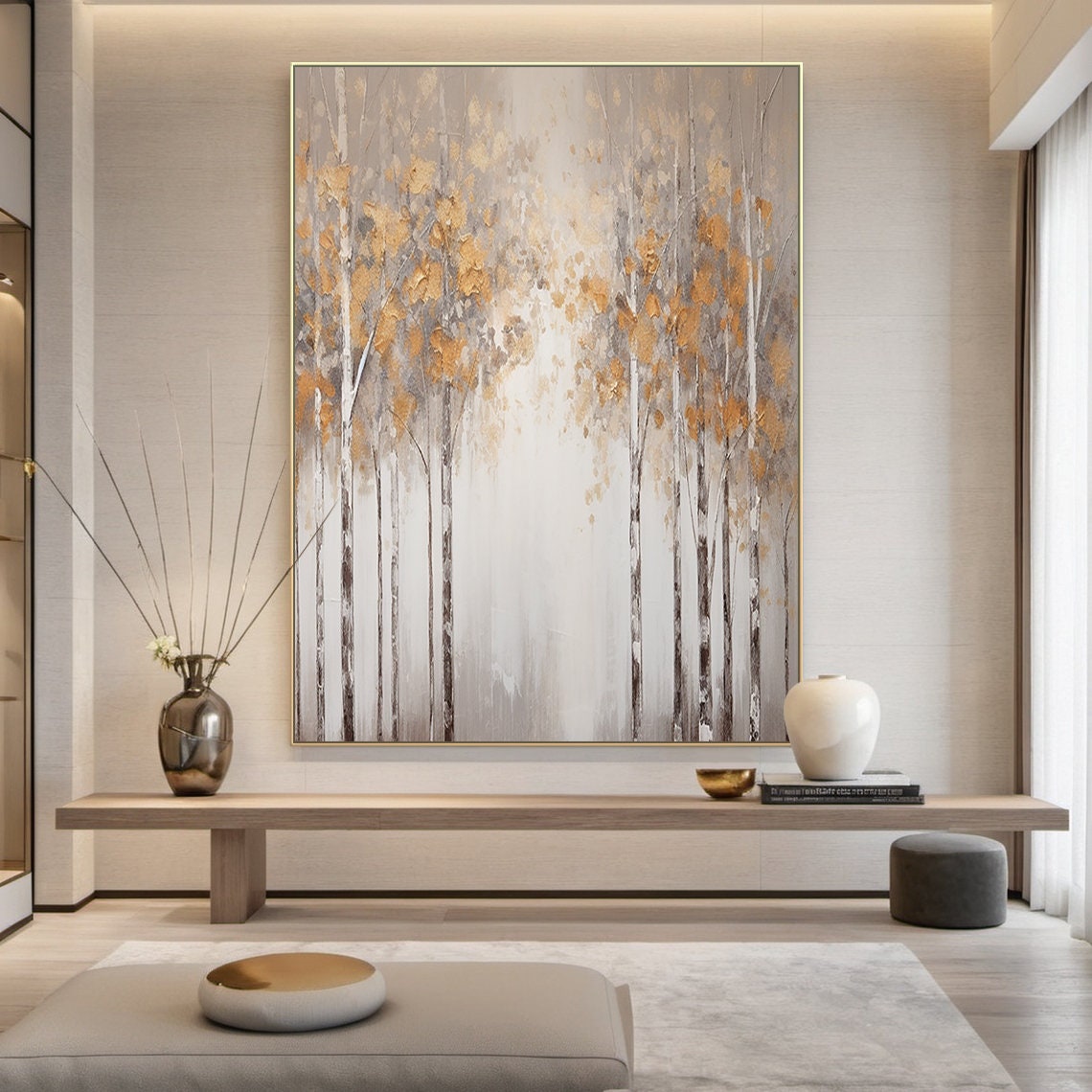 Golden Birch Forest White Bark Trees Beige Abstract Nature Poster - Image 6