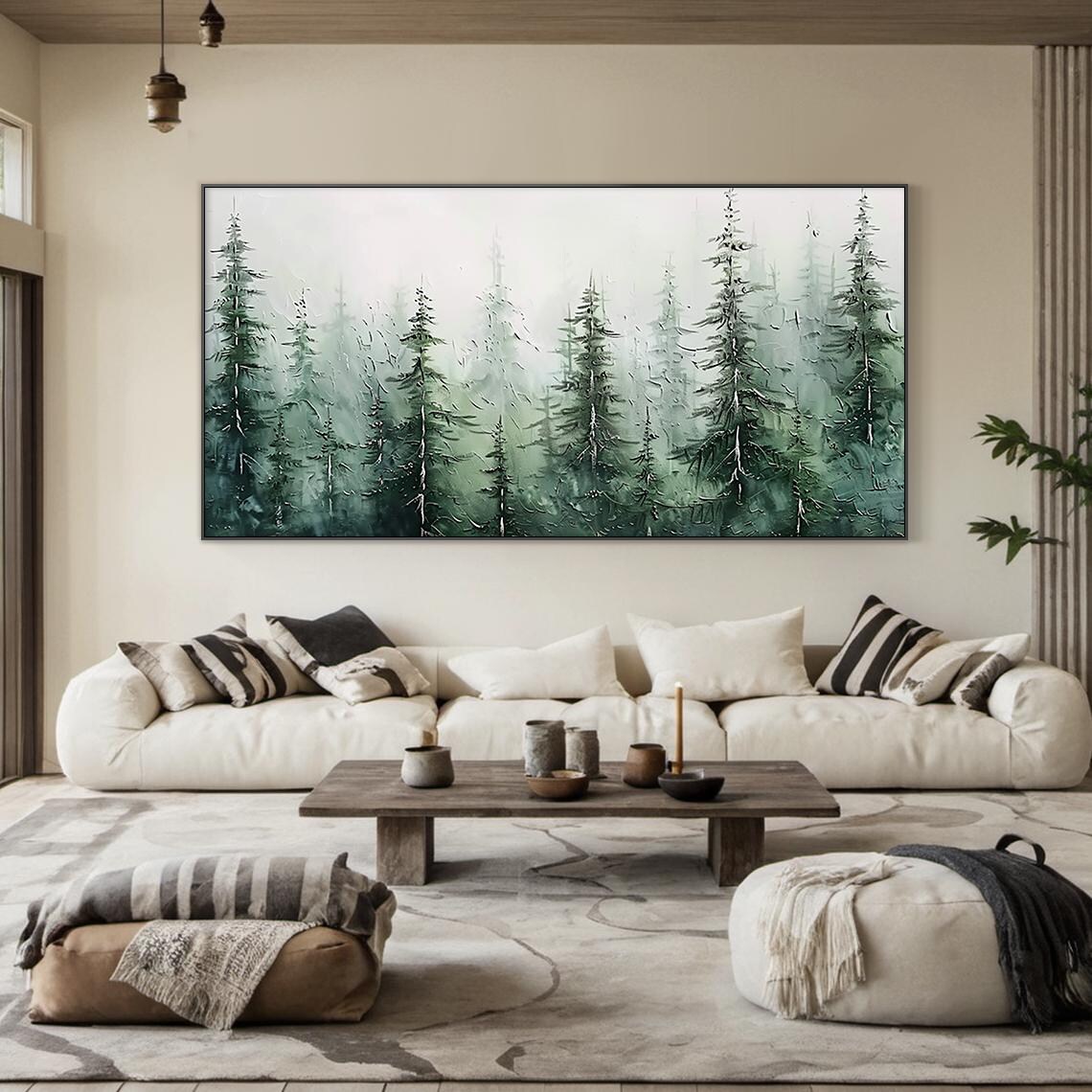 Misty Green Pine Forest Soft Watercolor Dreamy Nature Wall Art - Image 6