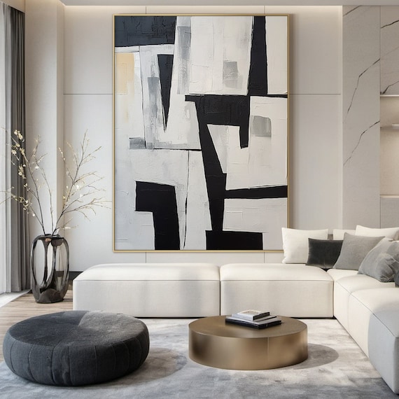 Off White Wabi Sabi Wall Decor Art Large Black Abstract Art Original Black Textured Painting Modern Home Decor