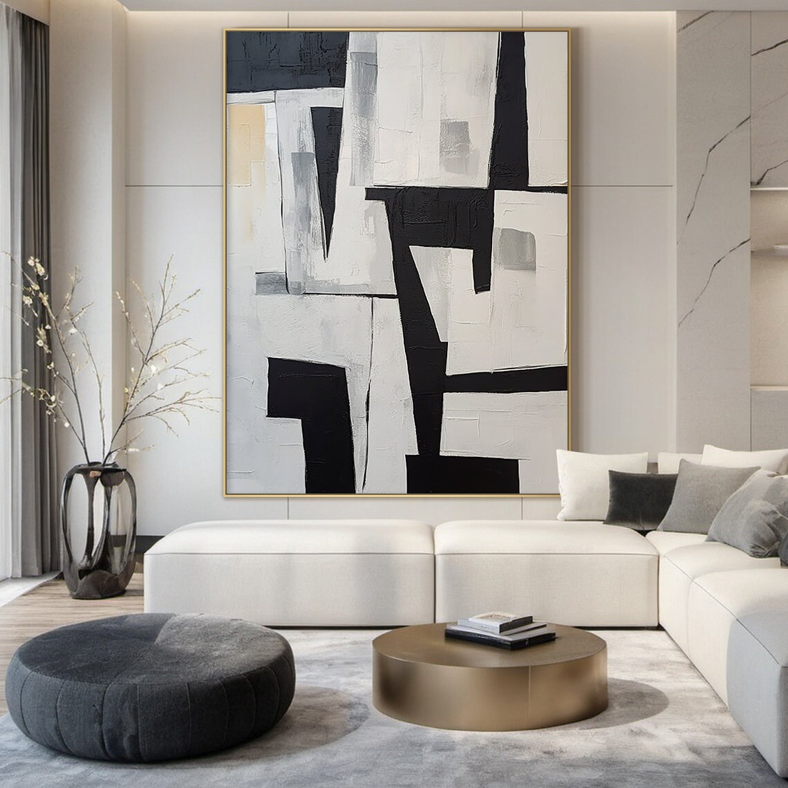 Off White Wabi Sabi Wall Decor Art Large Black Abstract Art Original Black Textured Painting Modern Home Decor