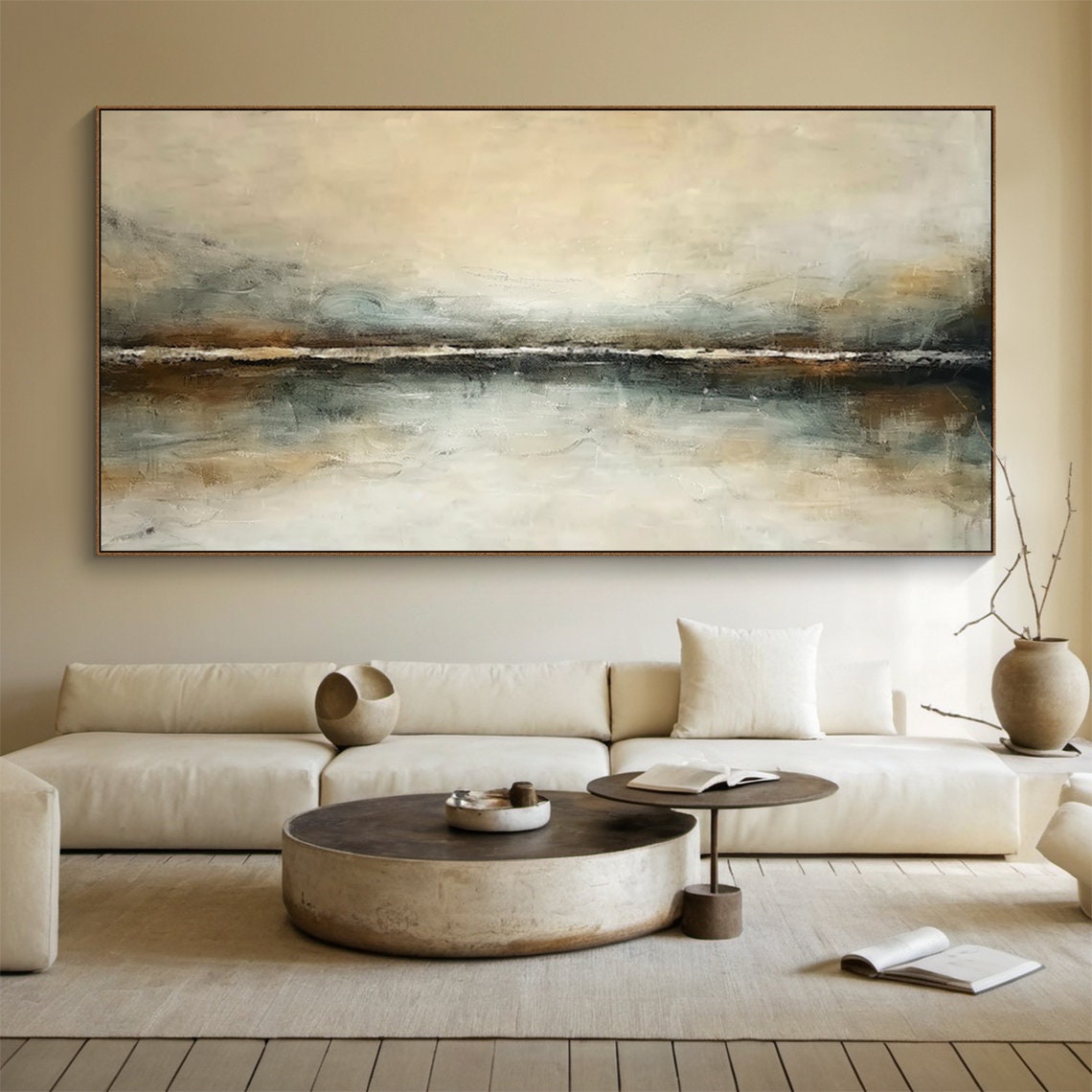 Brown Grey Abstract Horizon Earthy Textured Minimalist Art Poster - Image 4