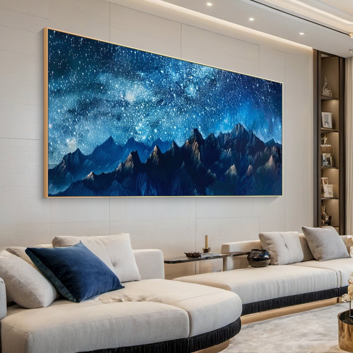 Starry Night Blue Mountain Peaks Night Sky Landscape Art Poster - Image 5