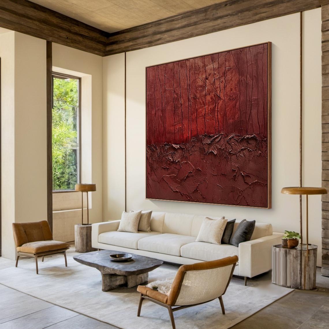 Red Abstract Oil Painting, Modern Living Room Art Print - Image 3