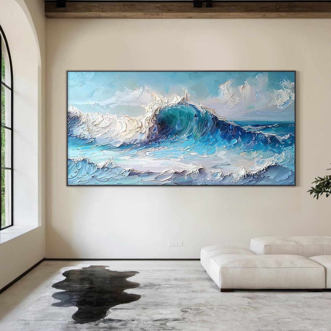 Aqua Blue Ocean Curl Wave Impasto Textured Dramatic Seascape Poster