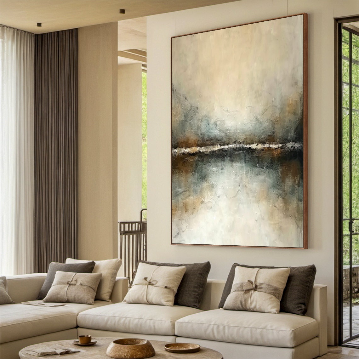 Brown Grey Abstract Horizon Earthy Textured Minimalist Art Poster - Image 2