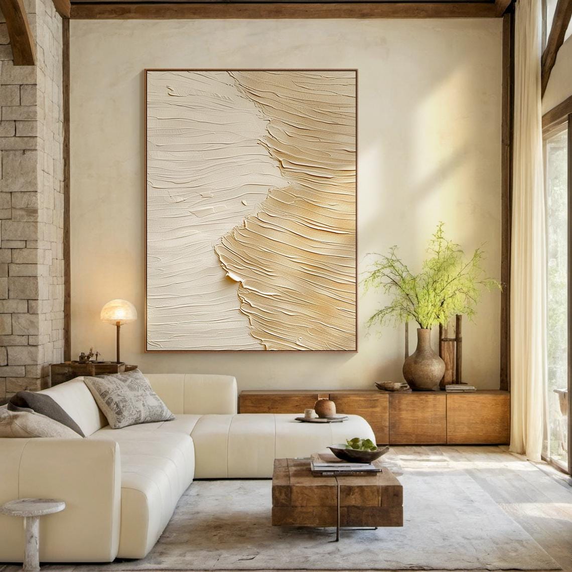 Original Brown Abstract Oil Painting Decorative Painting Beige Textured Wabi Sabi Wall Painting Beige Abstract Art Modern Home Decor - Image 3