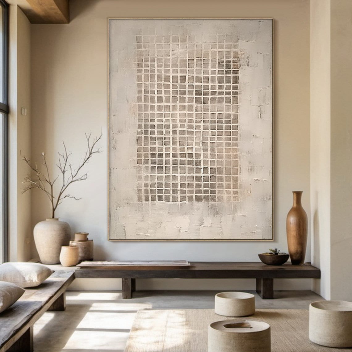 Plaid Abstract Texture Art Print, Wabi-Sabi Neutral