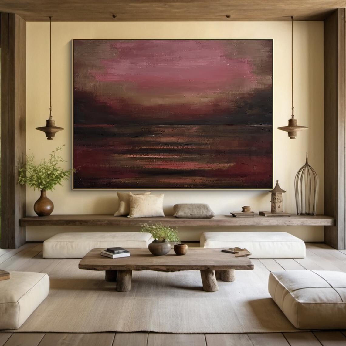Burgundy Minimalist Texture Painting, Abstract Art Print
