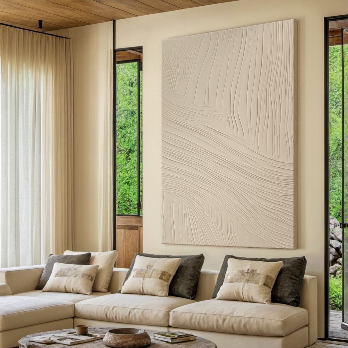 Beige Wabi Sabi Wall Art Beige Abstract Painting Large Beige Simple Wall Art Beige Textured Art Modern Stylish Decor - Image 3