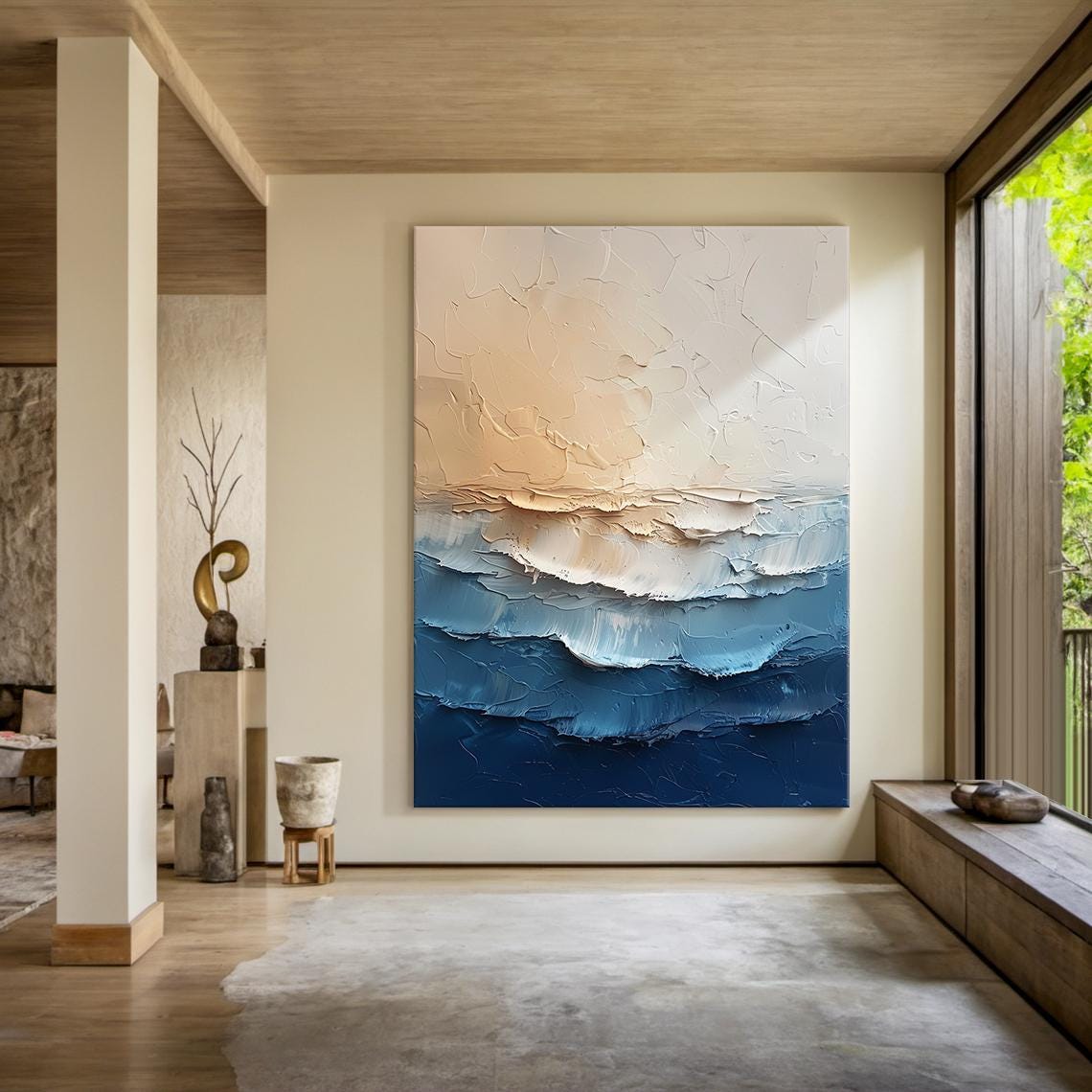 Blue Ocean Wave Layers Textured Painting Abstract Sea Art Print Poster