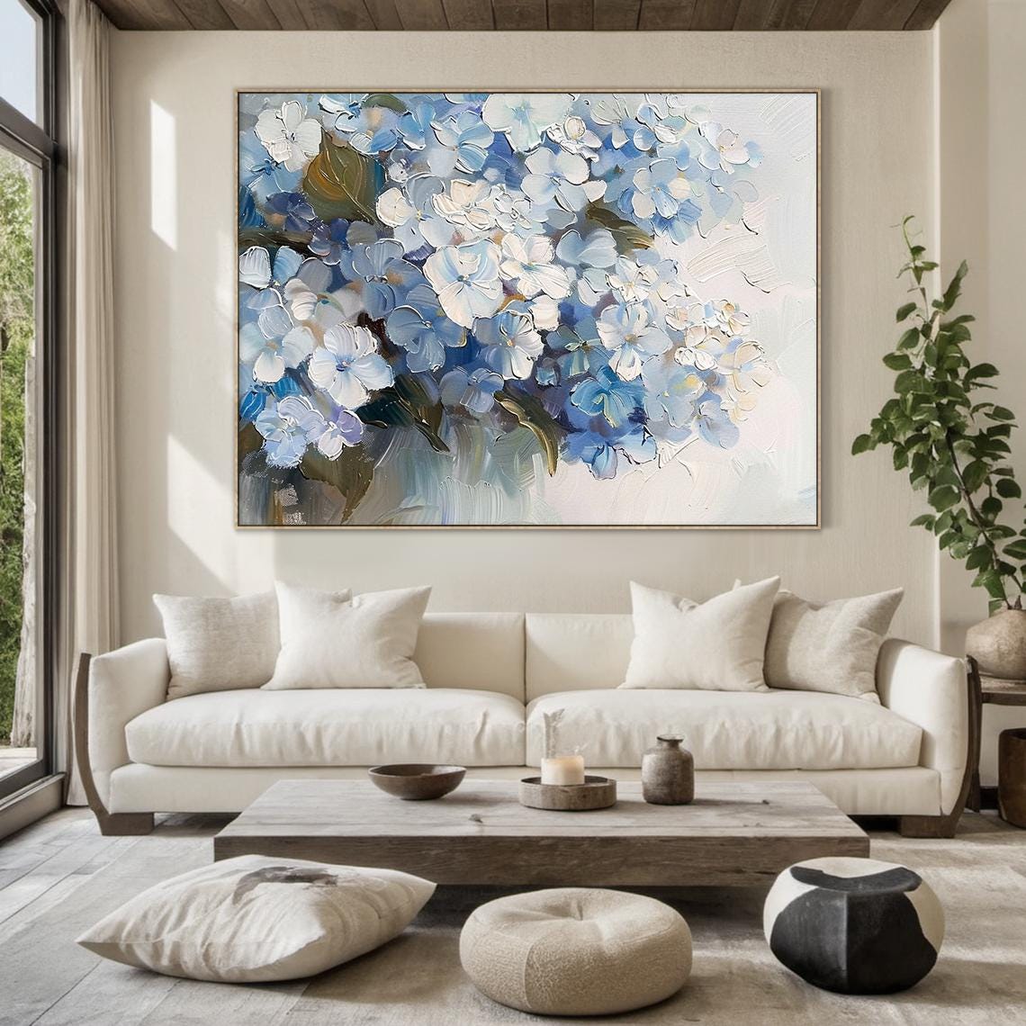 Blue White Floral Bouquet Painting Textured Botanical Wall Art Poster - Image 6