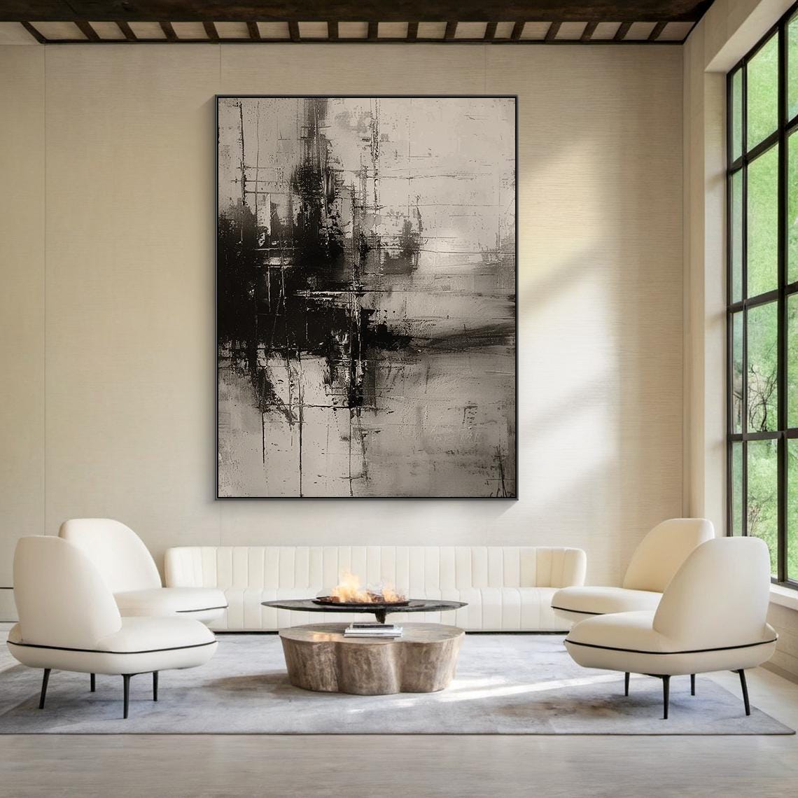 Black Grey Dripping Ink Splatter Textured Abstract Modern Wall Art - Image 3