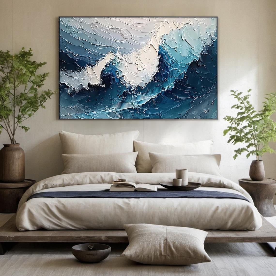 Deep Blue Ocean Wave Swirl Textured Painting White Foam Sea Art Poster - Image 3