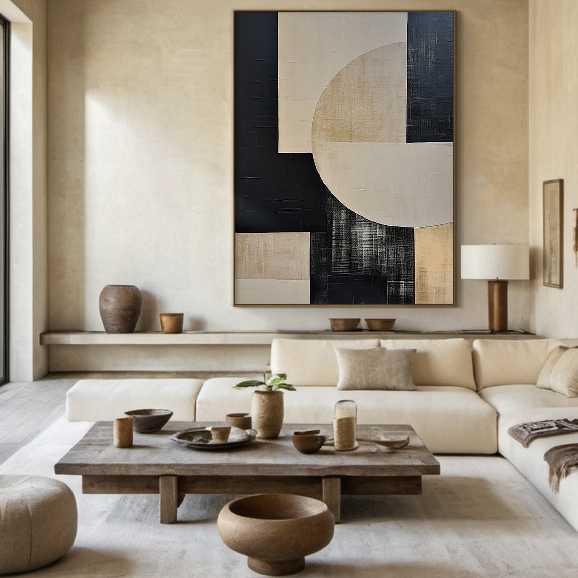Large Black And Brown Textured Wall Mural Black And Brown Wabi Sabi Style Art Beige Modern Abstract Wall Art Decor Minimalist Art - Image 5