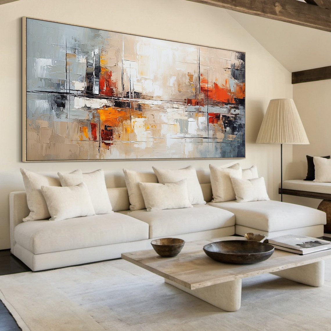 Orange Abstract Wabi-Sabi Style, Grey Details Art Print