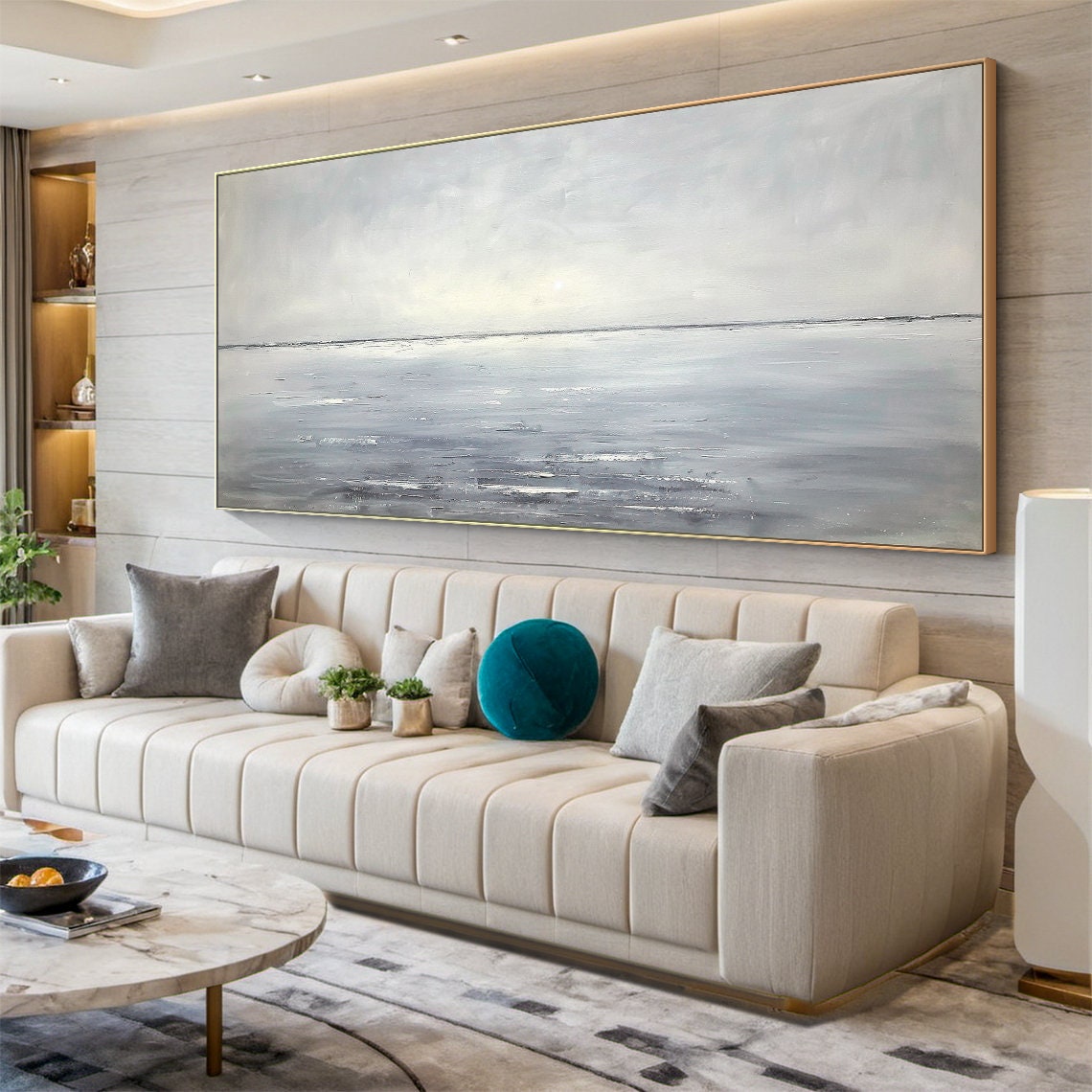 Grey Foggy Ocean Horizon Wide Seascape Minimalist Modern Poster - Image 5