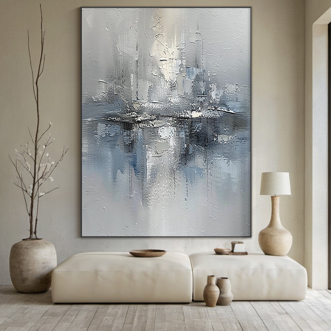 Light Blue Grey Misty Abstract Soft Textured Modern Art Poster - Image 6