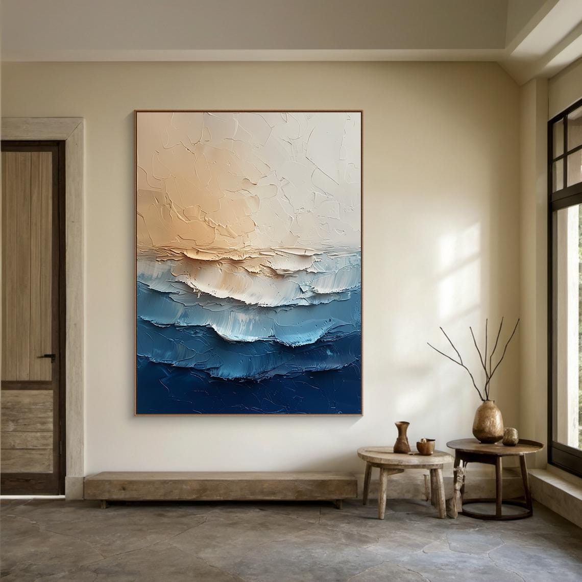 Blue Ocean Wave Layers Textured Painting Abstract Sea Art Print Poster - Image 2