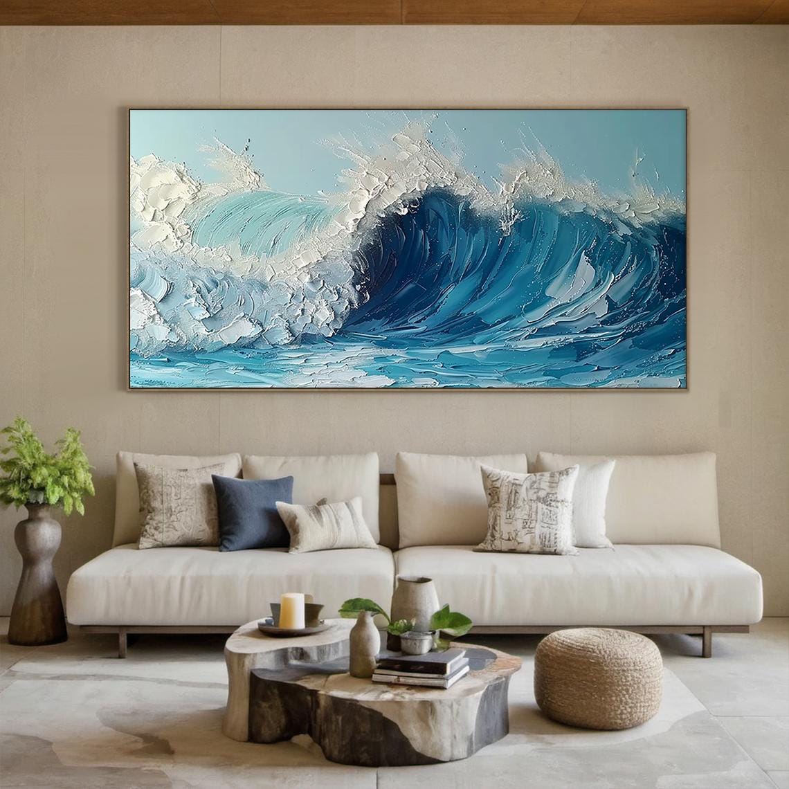 Blue White Crashing Curl Wave Impasto Dynamic Ocean Sea Poster - Image 6