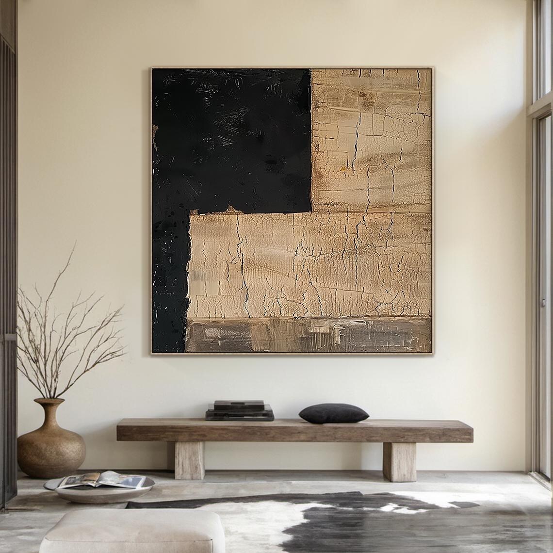 Original Brown Abstract Oil Painting On Large Brown Minimalist Wabi Sabi Wall Art Black Textured Art Modern Home Decor - Image 4