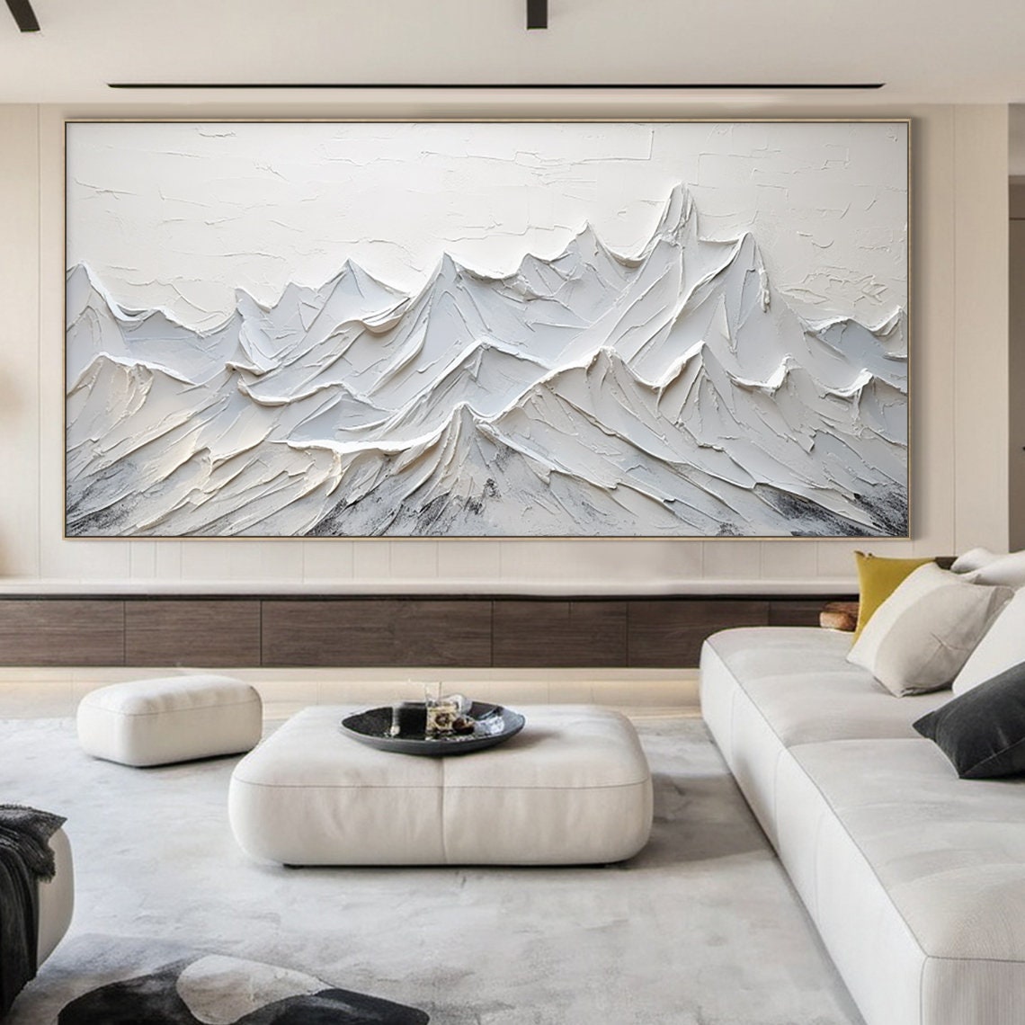 White Mountain Range Impasto Painting Textured Peaks Abstract Wall Art - Image 6
