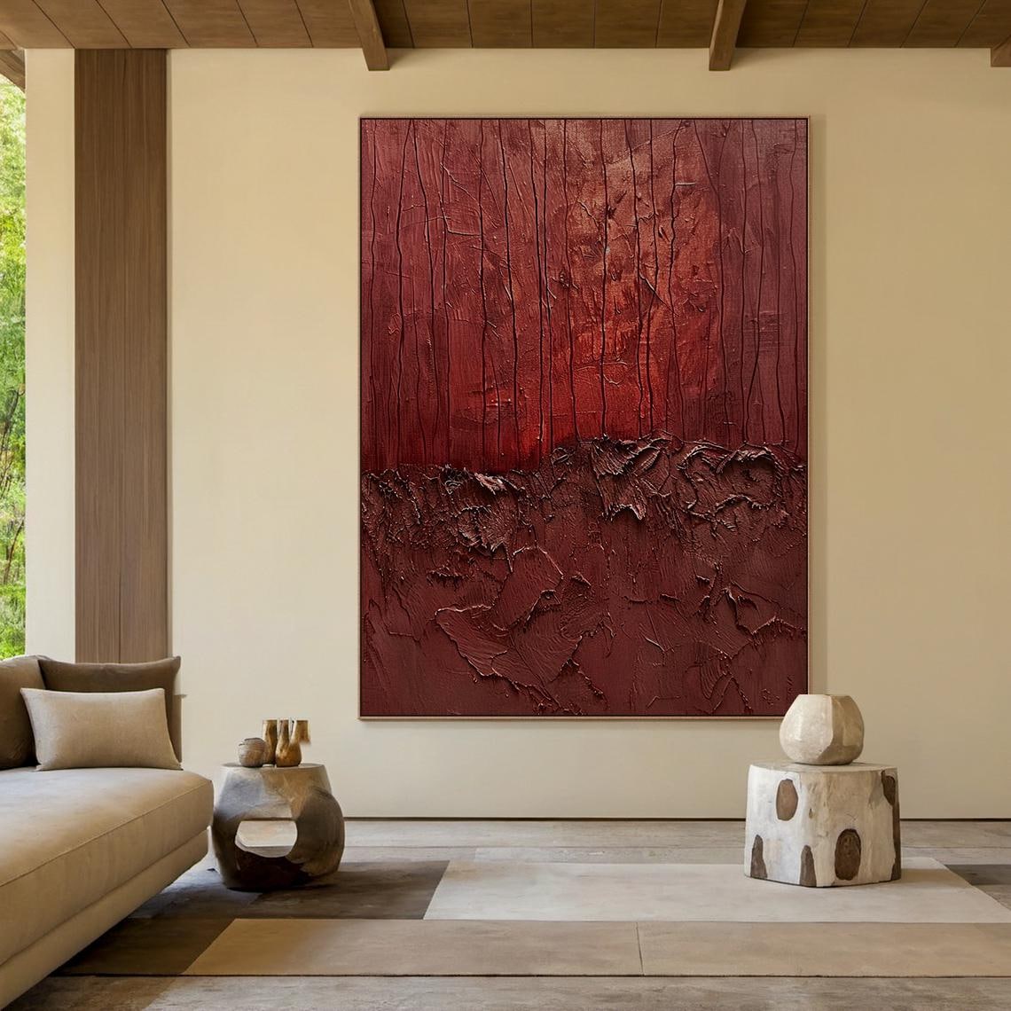 Red Abstract Oil Painting, Modern Living Room Art Print - Image 4