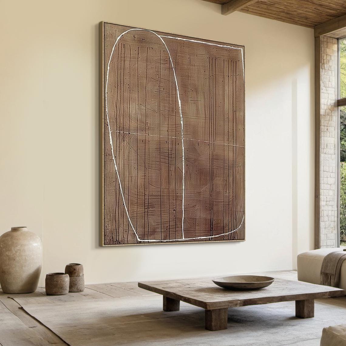 Brown Copper Wabi Sabi Abstract Line Arch Oil Painting Texture Poster - Image 5