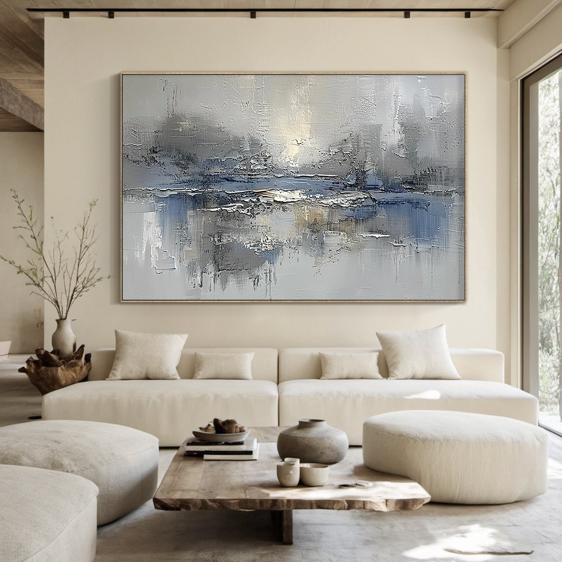 Blue Grey Stormy Abstract Textured Modern Living Room Art Poster - Image 2