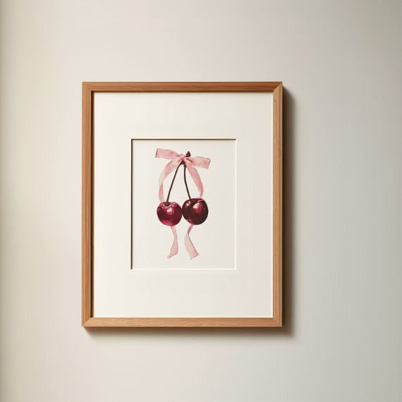 Pink Bow Cherry Print Aesthetic Wall Art Red And Pink Girly Poster Trendy Apartment Wall Decor Poster