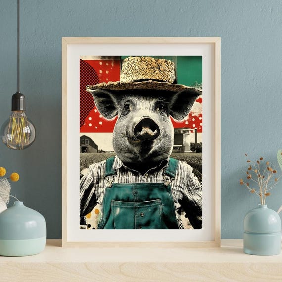 Cute Pig Art Farmerpiggles Poster Oink Wall Housewarming Gift Quirky Idea Unique