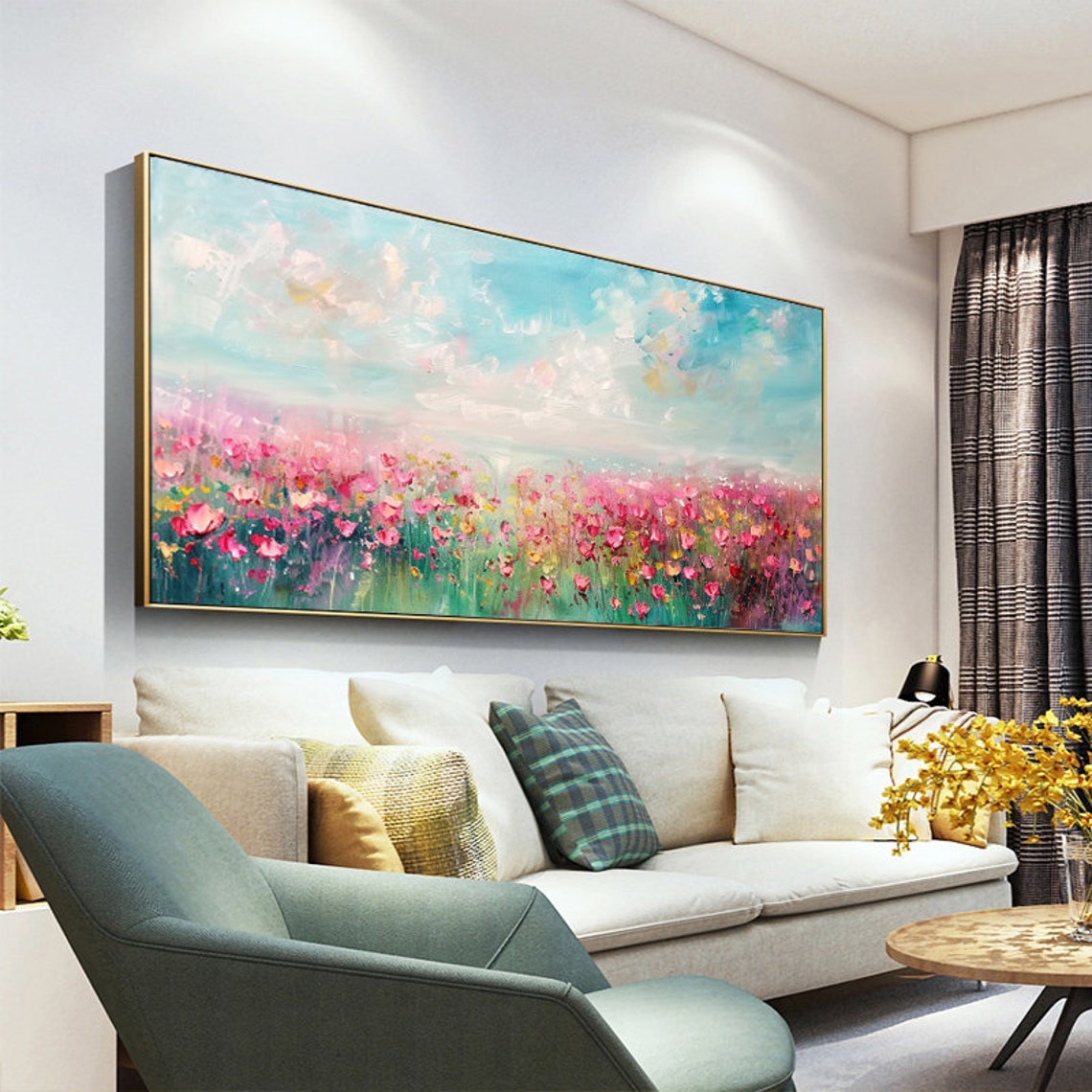 Pink Wildflower Meadow Beneath a Turquoise Sky Panoramic Poster - Image 5