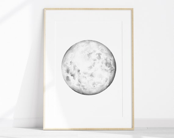 Full Moon Wall Art La Luna Art Celestial Decor Minimal Moon Print