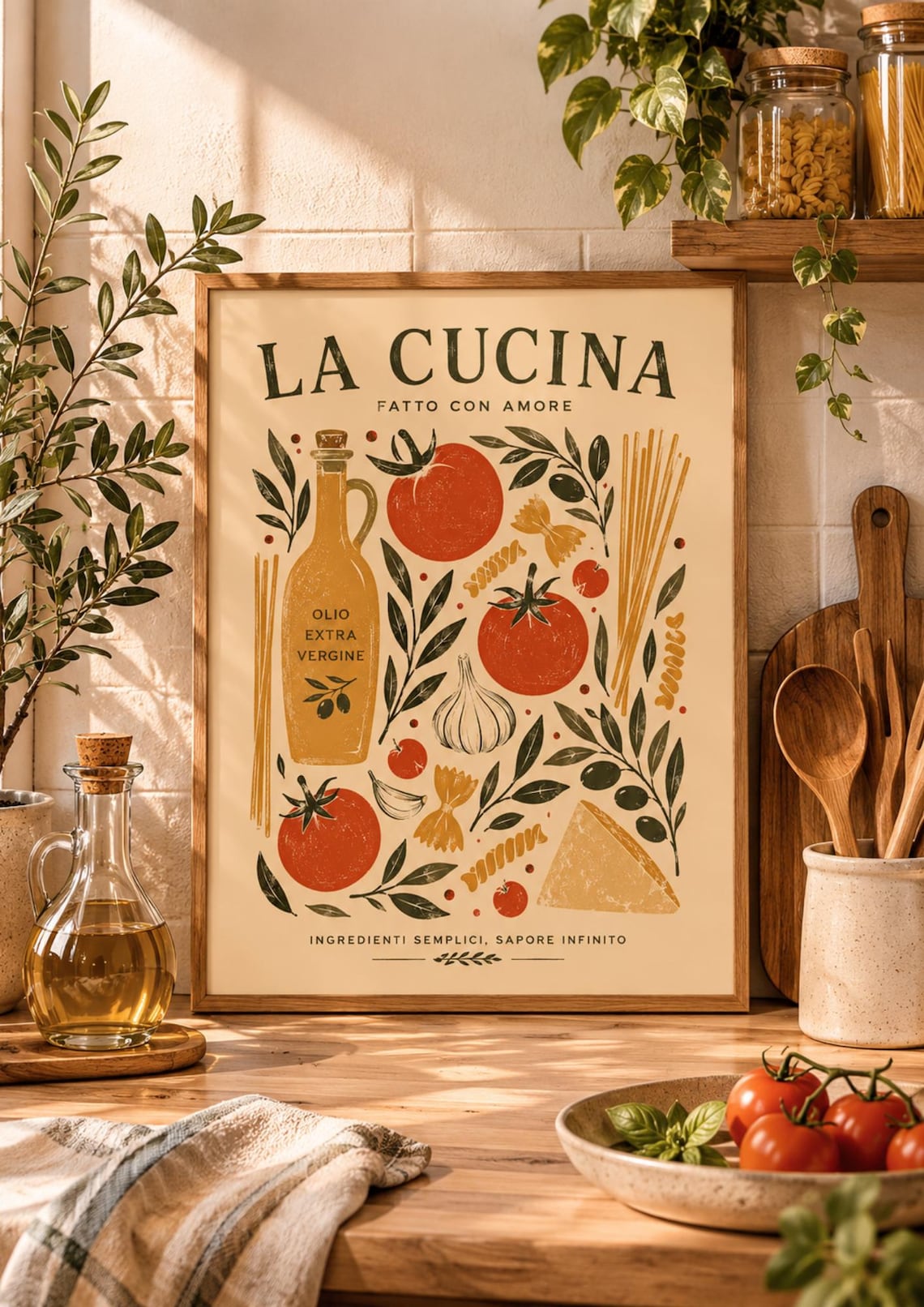 Italian Kitchen Wall Art Print, Mediterranean Food Decor