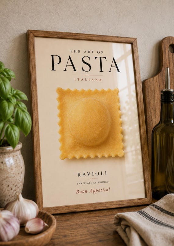 Italian Pasta Kitchen Wall Art Ravioli Poster Food Print Modern Decor Minimalist