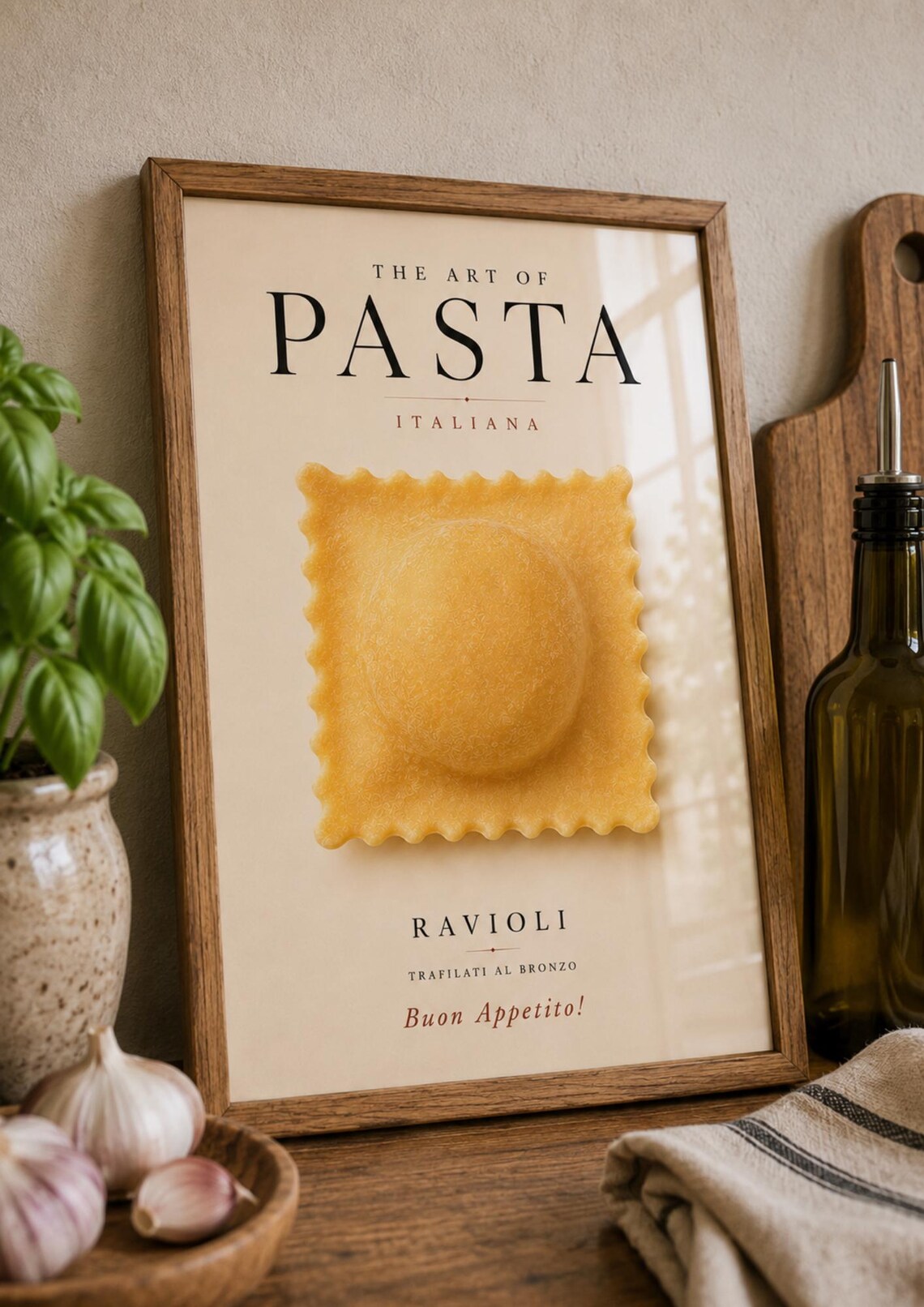 The Art of Pasta Italiana Ravioli Kitchen Typography Food Poster