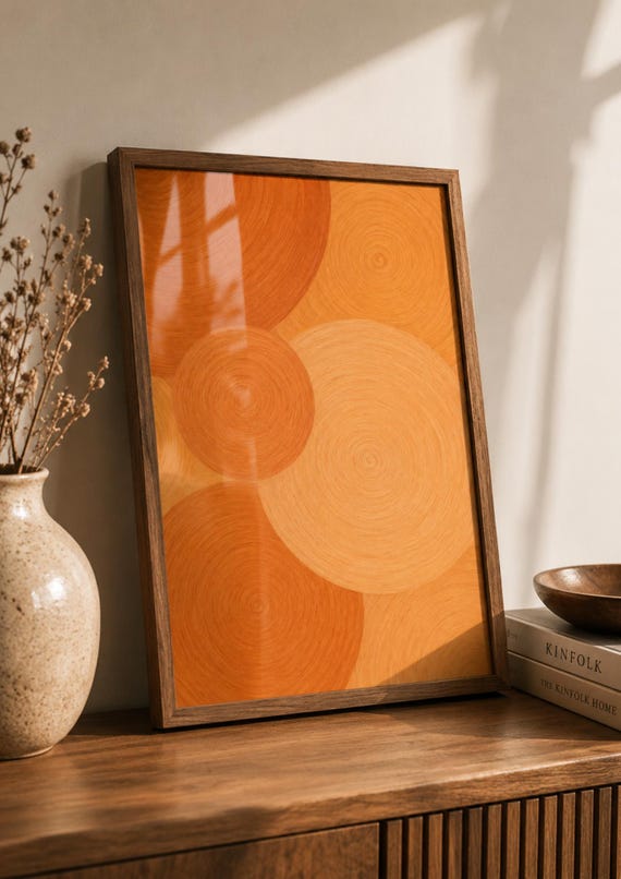 Abstract Circle Wall Art Print Modern Geometric Beige Terracotta Poster Minimalist Mid Century Home Decor Gift