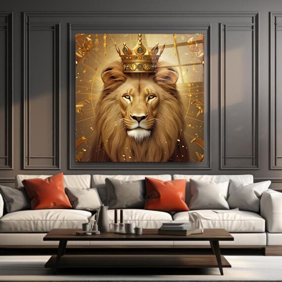 Regal Lion Portrait Wall Art Tempered Glass Print Modern Animal Wall Decor Luxury Glass Wall Art For Home And Office